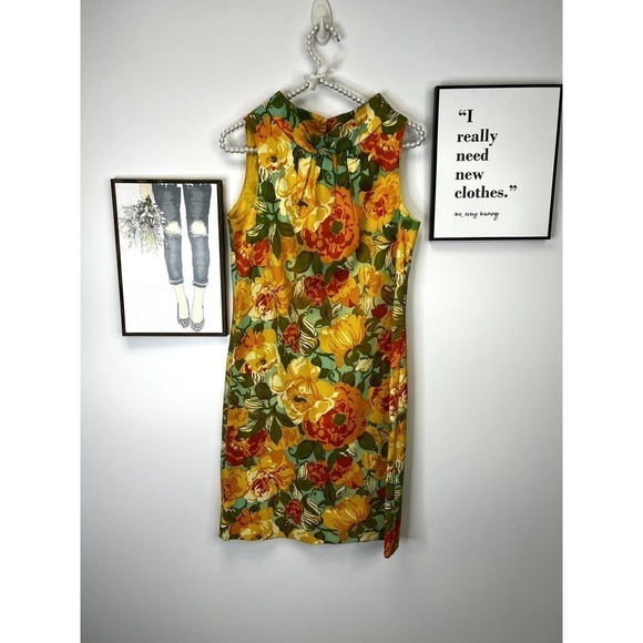 Vintage Bright Floral Print Knee Length Dress Union Label SZ 12 - Picture 1 of 11